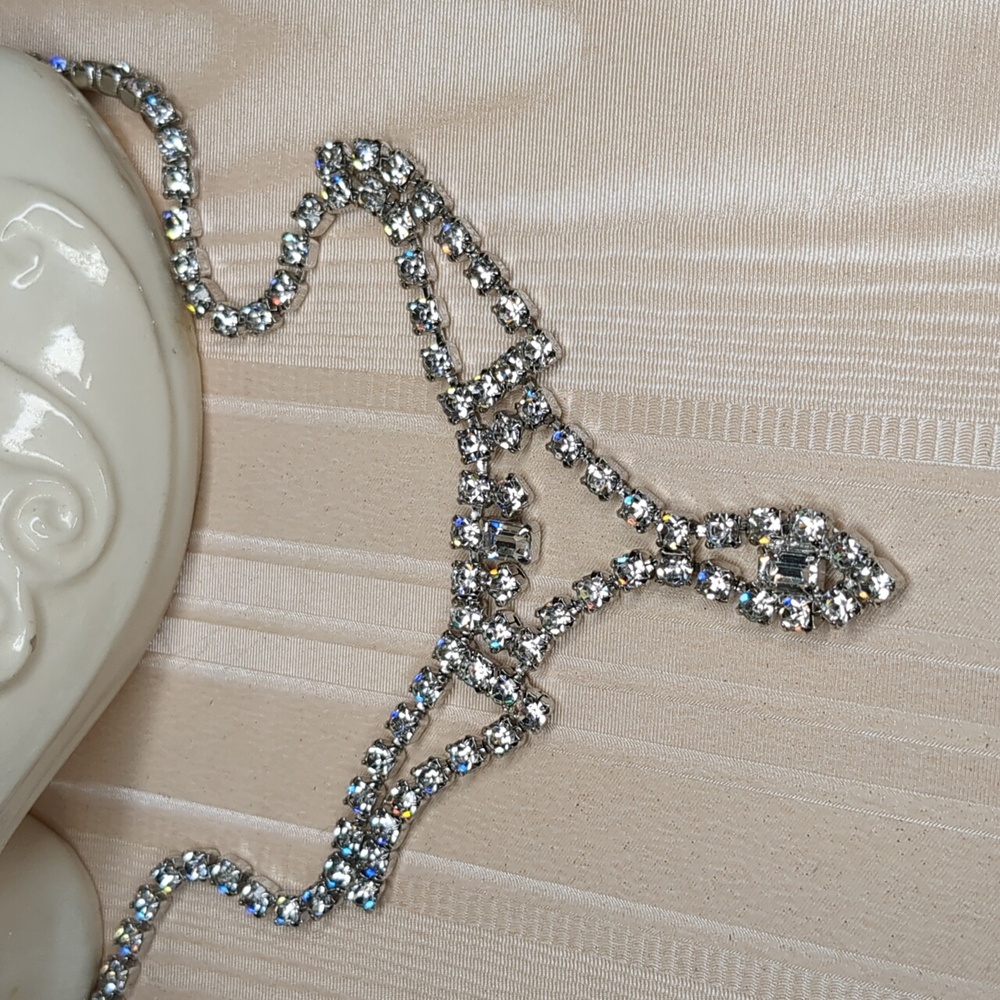 Vintage Rhinestone Statement Necklace Chocker Bib Style Elegant Formal Wedding - Picture 3 of 9